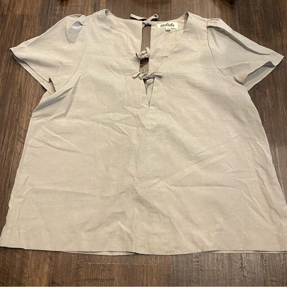 Listicle Pink Suede Blouse with Bows Size L